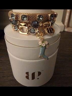 BP Gold-Tone Charm Bracelet with Green Enamel Boot Charm
